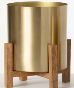 Inspire Me! Home Decor Gold Planters On Wood Stand (2 Sizes)