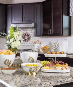 Inspire Me! Home Decor White Ceramic Bowl With Gold Textured Details & Gold Base