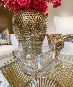 Inspire Me! Home Decor Gold Tall Round Glass Serveware With Metal Base And Handles (2 Colors)