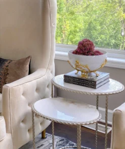 Inspire Me! Home Decor White Glass Bowl With Gold Leaf Stand