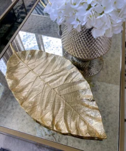 Inspire Me! Home Decor Large Gold Metal Leaf Tray