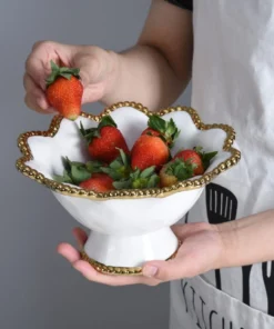 Inspire Me! Home Decor Gold And White Beaded Pedestal Bowl