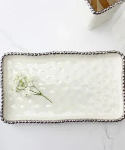 Inspire Me! Home Decor White & Silver Beaded Vanity Collection (3 Items) Each Sold Indiviually