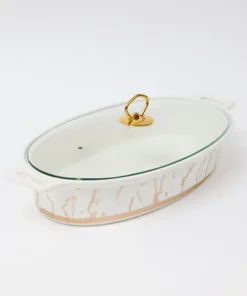 Inspire Me! Home Decor Oval Marble Print Platter With Glass Top & Gold Handle KITCHEN