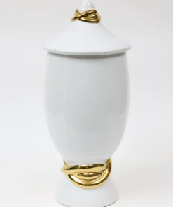 Inspire Me! Home Decor White Ceramic Jar With Elegant Gold Details (2 Sizes)