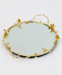Inspire Me! Home Decor Round Mirrored Tray With Gold Flower Design