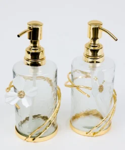 Inspire Me! Home Decor Set Of 2 Hammered Glass Pumps With Gold Tops And White Jeweled Flower Details