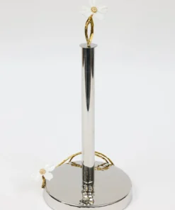 Inspire Me! Home Decor Gold Paper Towel Holder With White Jeweled Flower Details