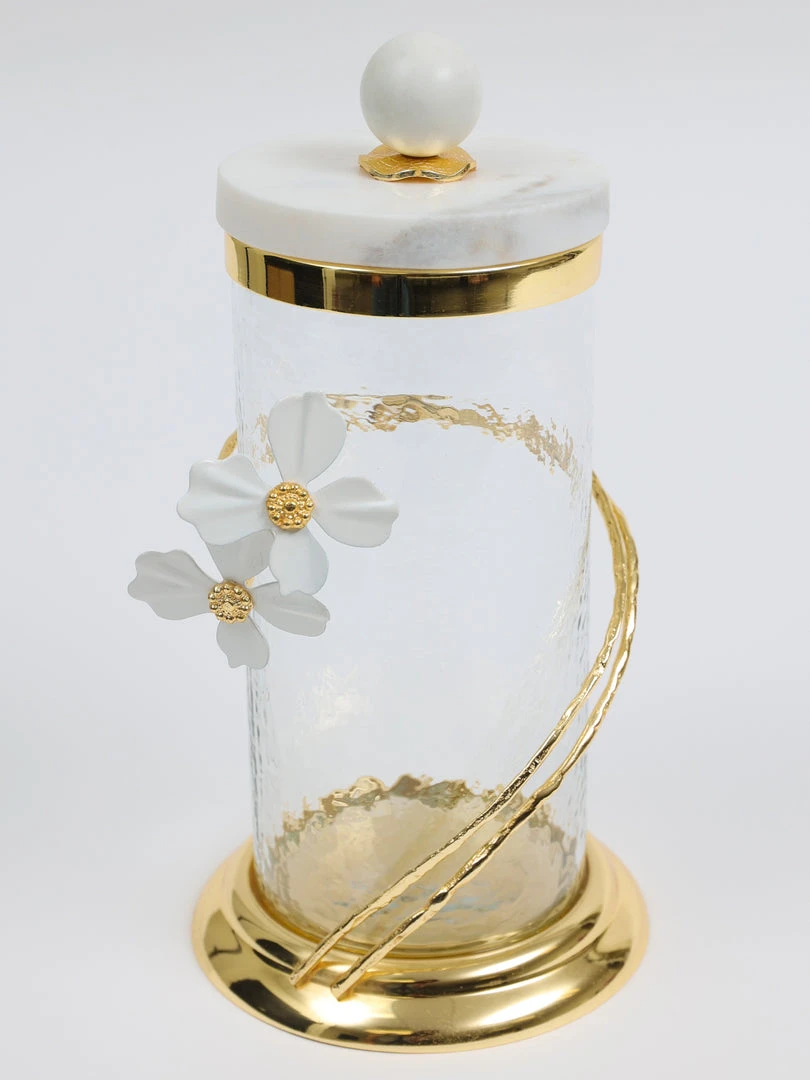 Inspire Me! Home Decor Hammered Glass Canister With White Jeweled Flower Details (3 Sizes) Gold 4 Inspire Me! Home Decor Hammered Glass Canister With White Jeweled Flower Details (3 Sizes) Gold