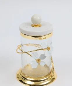 Inspire Me! Home Decor Hammered Glass Canister With White Jeweled Flower Details (3 Sizes) Gold 12 Inspire Me! Home Decor Hammered Glass Canister With White Jeweled Flower Details (3 Sizes) Gold