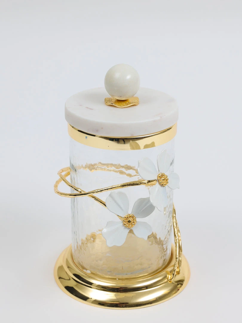Inspire Me! Home Decor Hammered Glass Canister With White Jeweled Flower Details (3 Sizes) Gold 5 Inspire Me! Home Decor Hammered Glass Canister With White Jeweled Flower Details (3 Sizes) Gold