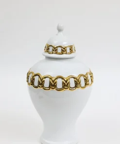 Inspire Me! Home Decor White Ceramic Ginger Jar With Stunning Gold Chain Details (3 Sizes) 17 Inspire Me! Home Decor White Ceramic Ginger Jar With Stunning Gold Chain Details (3 Sizes)