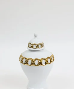Inspire Me! Home Decor White Ceramic Ginger Jar With Stunning Gold Chain Details (3 Sizes) 18 Inspire Me! Home Decor White Ceramic Ginger Jar With Stunning Gold Chain Details (3 Sizes)