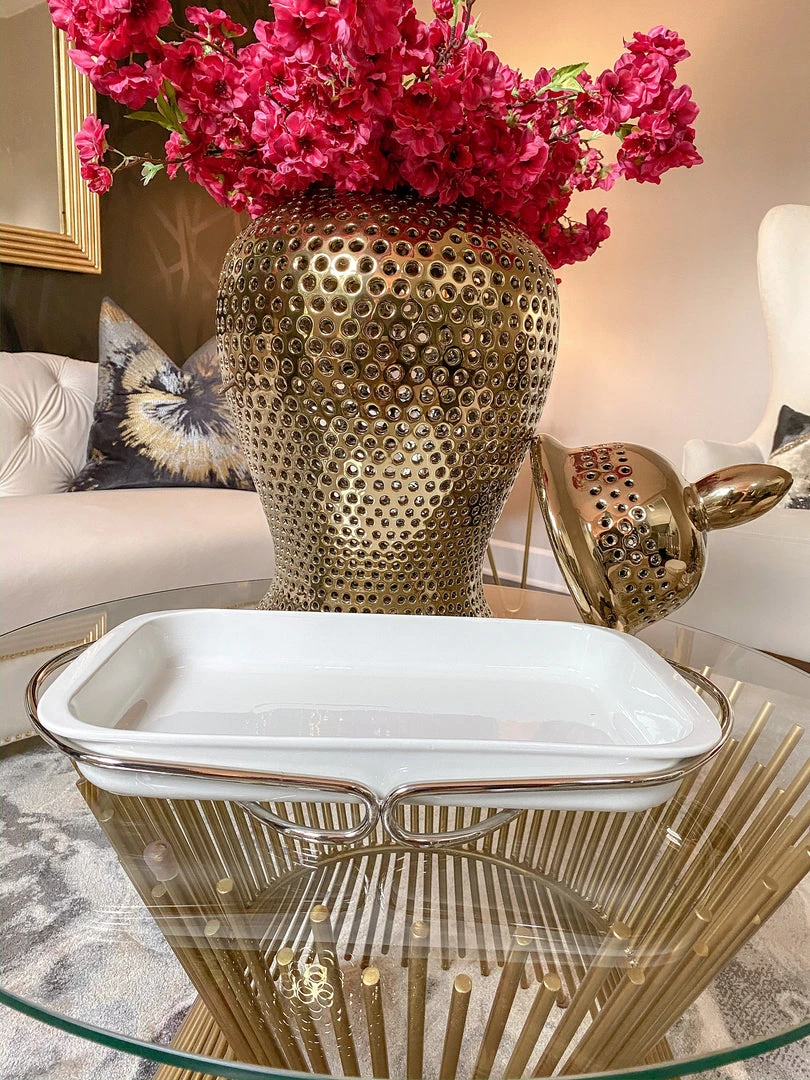 Inspire Me! Home Decor KITCHEN Rectangle Porcelain Serveware With Metal Base And Handles (2 Colors) 3 Inspire Me! Home Decor KITCHEN Rectangle Porcelain Serveware With Metal Base And Handles (2 Colors)