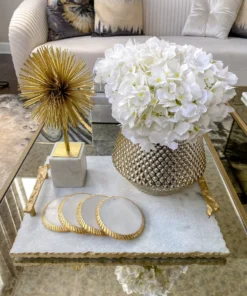 Inspire Me! Home Decor White Marble Tray With Gold Textured Handles And Edge