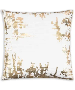 Cloud9d PILLOWS, RUGS, & THROWS Asra - White Velvet Pillow W/ Shiny Gold Foil Print - 20" X 20"