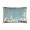 Cloud9d Asra - Oblong Teal Velvet Pillow W/ Quilting And Shiny Gold Foil Print - 20" X 14" PILLOWS, RUGS, & THROWS