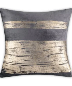 Cloud9d PILLOWS, RUGS, & THROWS Leyla - Charcoal Velvet Pillow W/ Hand Painted Gold Brushstrokes - 20" X 20"