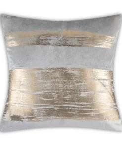 Cloud9d Leyla - Grey Velvet Pillow W/ Hand Painted Gold Brushstrokes - 20" X 20" PILLOWS, RUGS, & THROWS