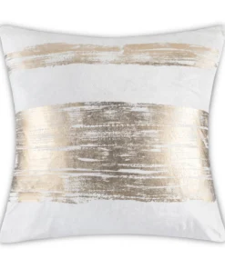 Cloud9d PILLOWS, RUGS, & THROWS Leyla - Ivory Velvet Pillow W/ Hand Painted Gold Brushstrokes - 20" X 20"