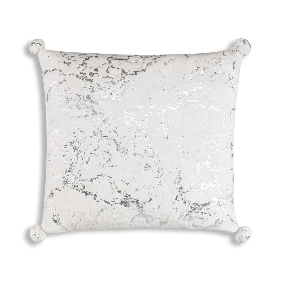Cloud9d PILLOWS, RUGS, & THROWS Rami - Faux Fur Pillow W/ Silver Printing And Pom Pom Trim - 20" X 20" 3 Cloud9d PILLOWS, RUGS, & THROWS Rami - Faux Fur Pillow W/ Silver Printing And Pom Pom Trim - 20" X 20"