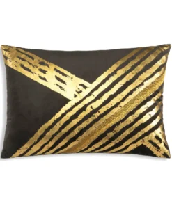 Cloud9d PILLOWS, RUGS, & THROWS Zara - Charcoal Velvet Pillow W/ Abstract Gold Foil And Embroidery - 20