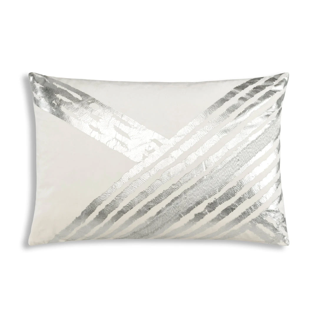 Cloud9d PILLOWS, RUGS, & THROWS Zara - Ivory Velvet Pillow W/ Abstract Silver Foil And Embroidery - 20" X 14" 3 Cloud9d PILLOWS, RUGS, & THROWS Zara - Ivory Velvet Pillow W/ Abstract Silver Foil And Embroidery - 20" X 14"