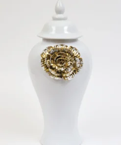Inspire Me! Home Decor White Ginger Jar With Large Gold Flower Detail (3 Sizes)