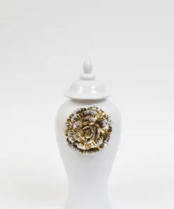 Inspire Me! Home Decor White Ginger Jar With Large Gold Flower Detail (3 Sizes)