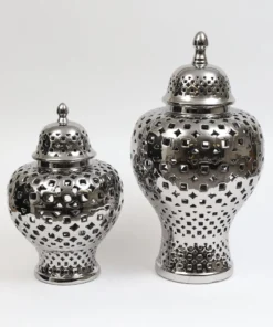 Inspire Me! Home Decor Silver Pierced Patterned Ginger Jar Pierced (2 Sizes)