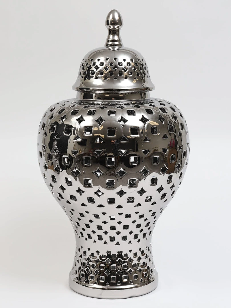 Inspire Me! Home Decor Silver Pierced Patterned Ginger Jar Pierced (2 Sizes) 6 Inspire Me! Home Decor Silver Pierced Patterned Ginger Jar Pierced (2 Sizes)
