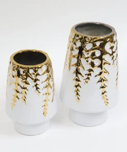 Inspire Me! Home Decor White Ceramic Vase With Gold Vine Design (3 Sizes)