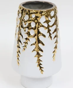 Inspire Me! Home Decor White Ceramic Vase With Gold Vine Design (3 Sizes)