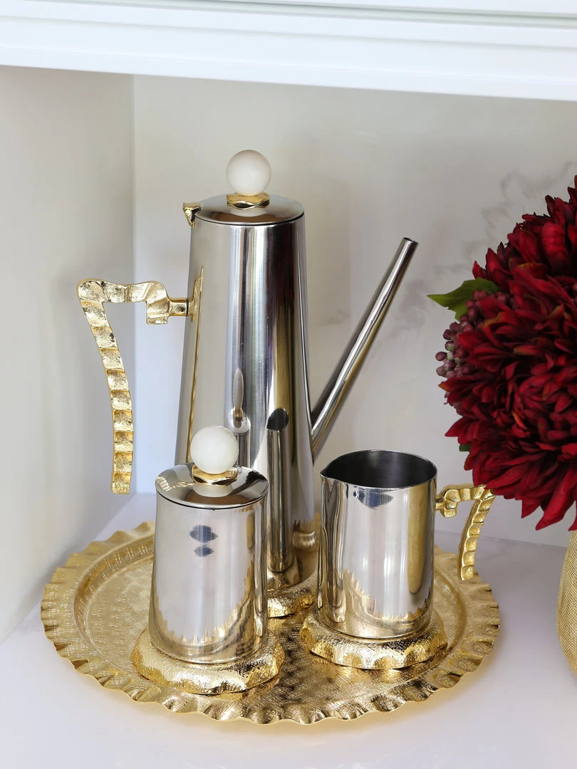 Inspire Me! Home Decor Gold Textured Ruffle Coffee/Tea Set Collection (4 Items Sold Individually) 5 Inspire Me! Home Decor Gold Textured Ruffle Coffee/Tea Set Collection (4 Items Sold Individually)