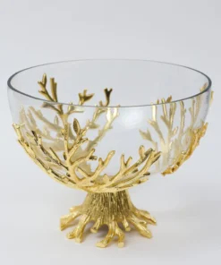 Inspire Me! Home Decor Large Glass Bowl On Gold Branch Base