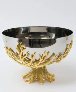 Inspire Me! Home Decor Large Stainless Bowl On Gold Branch Base