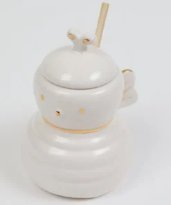 Inspire Me! Home Decor White Honey Bee Jar With Wood Dipper