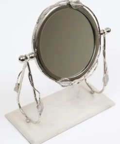 Inspire Me! Home Decor Round Table Mirror With Leaf Design Border And Marble Base (2 Colors) Gold