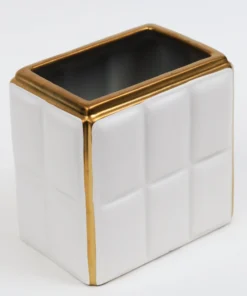 Inspire Me! Home Decor White Square Design Vase With Gold Border