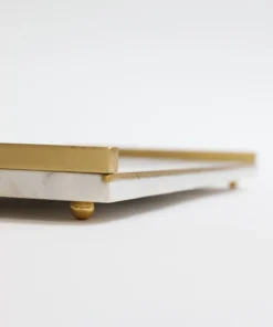 Inspire Me! Home Decor Rectangle Marble Tray With Gold Metal Handles And Gold Edge