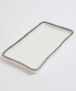 Inspire Me! Home Decor White & Silver Beaded Vanity Collection (3 Items) Each Sold Indiviually