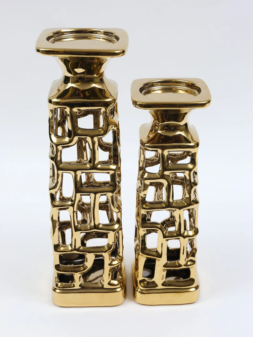 Inspire Me! Home Decor Gold Candle Holder With Dimensional Cut Out Design (2 Sizes) 4 Inspire Me! Home Decor Gold Candle Holder With Dimensional Cut Out Design (2 Sizes)