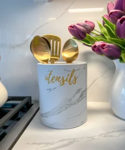 Inspire Me! Home Decor Ceramic Marble Untensil Holder KITCHEN
