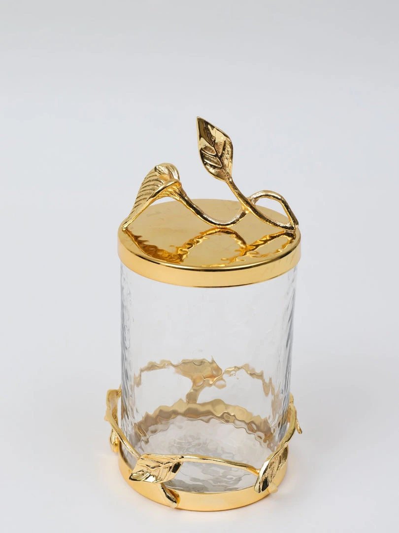 Inspire Me! Home Decor Hammered Glass Canister With Gold Leaf Lid (3 Sizes) 7 Inspire Me! Home Decor Hammered Glass Canister With Gold Leaf Lid (3 Sizes)