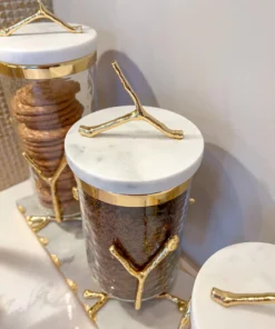 Inspire Me! Home Decor Glass Canister On Gold Twig Base With Marble Lid (3 Sizes) 13 Inspire Me! Home Decor Glass Canister On Gold Twig Base With Marble Lid (3 Sizes)