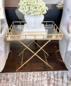 Inspire Me! Home Decor Gold Tray Side Table With Mirrored Top