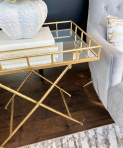 Inspire Me! Home Decor Gold Tray Side Table With Mirrored Top