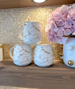Inspire Me! Home Decor Metallic Gold Marble Print Mug With Hammered Texture