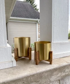 Inspire Me! Home Decor Gold Planters On Wood Stand (2 Sizes)