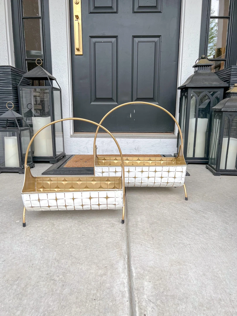 Inspire Me! Home Decor Indoor/Outdoor Gold And White Planters (2 Sizes) 3 Inspire Me! Home Decor Indoor/Outdoor Gold And White Planters (2 Sizes)